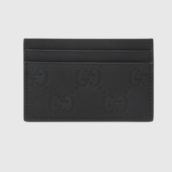 Gucci GG Mens Black Rubber Effect Leather Card Holder - Picture 3 of 7